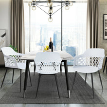 Load image into Gallery viewer, Gymax Set of 4 Dining Chair Modern Hollow Back Plastic Arm Chair w/ Metal Legs White