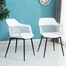 Load image into Gallery viewer, Gymax Set of 4 Dining Chair Modern Hollow Back Plastic Arm Chair w/ Metal Legs White