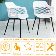 Load image into Gallery viewer, Gymax Set of 4 Dining Chair Modern Hollow Back Plastic Arm Chair w/ Metal Legs White