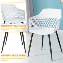 Load image into Gallery viewer, Gymax Set of 4 Dining Chair Modern Hollow Back Plastic Arm Chair w/ Metal Legs White