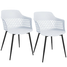 Load image into Gallery viewer, Gymax Set of 2 Dining Chair Modern Hollow Back Plastic Arm Chair w/ Metal Legs White