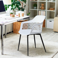 Load image into Gallery viewer, Gymax Set of 2 Dining Chair Modern Hollow Back Plastic Arm Chair w/ Metal Legs White