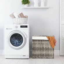 Load image into Gallery viewer, Gymax Hand-woven Laundry Basket Foldable Rattan Laundry Hamper W/Removable Bag Grey