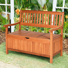 Load image into Gallery viewer, Gymax 42'' Storage Bench Deck Box Solid Wood Seating Container Tools Toys W/Backrest