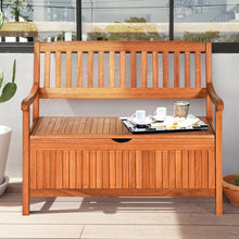 Load image into Gallery viewer, Gymax 42'' Storage Bench Deck Box Solid Wood Seating Container Tools Toys W/Backrest