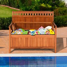 Load image into Gallery viewer, Gymax 42'' Storage Bench Deck Box Solid Wood Seating Container Tools Toys W/Backrest