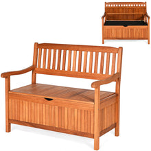Load image into Gallery viewer, Gymax 42'' Storage Bench Deck Box Solid Wood Seating Container Tools Toys W/Backrest
