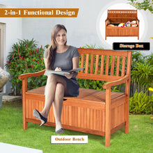 Load image into Gallery viewer, Gymax 42'' Storage Bench Deck Box Solid Wood Seating Container Tools Toys W/Backrest