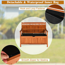 Load image into Gallery viewer, Gymax 42'' Storage Bench Deck Box Solid Wood Seating Container Tools Toys W/Backrest