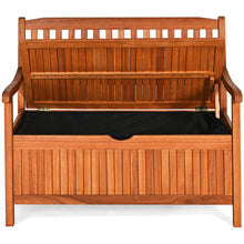 Load image into Gallery viewer, Gymax 42'' Storage Bench Deck Box Solid Wood Seating Container Tools Toys W/Backrest