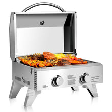 Load image into Gallery viewer, Gymax 2 Burner Portable BBQ Table Top Propane Gas Grill Stainless Steel