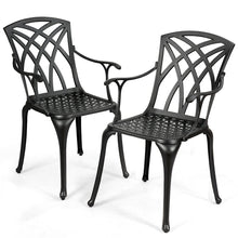 Load image into Gallery viewer, Gymax Set of 2 Cast Aluminum Dining Chairs Durable Solid Construction W/Armrest Black