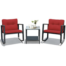 Load image into Gallery viewer, Gymax 3PCS Rattan Rocking Chair Table Set Patio Furniture Set Burgundy Cushions