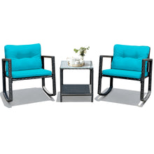 Load image into Gallery viewer, Gymax 3PCS Rattan Rocking Chair Table Set Patio Furniture Set w/ Blue Cushions