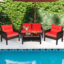 Load image into Gallery viewer, Gymax 4PCS Rattan Patio Conversation Set Red Cushioned Outdoor Furniture Set