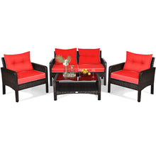 Load image into Gallery viewer, Gymax 4PCS Rattan Patio Conversation Set Red Cushioned Outdoor Furniture Set
