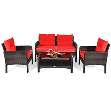 Load image into Gallery viewer, Gymax 4PCS Rattan Patio Conversation Set Red Cushioned Outdoor Furniture Set