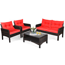 Load image into Gallery viewer, Gymax 4PCS Rattan Patio Conversation Set Red Cushioned Outdoor Furniture Set
