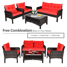 Load image into Gallery viewer, Gymax 4PCS Rattan Patio Conversation Set Red Cushioned Outdoor Furniture Set