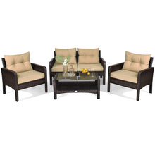 Load image into Gallery viewer, Gymax 4PCS Rattan Wicker Patio Conversation Set Cushioned Outdoor Furniture Set