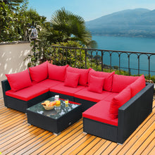 Load image into Gallery viewer, Gymax 7PCS Rattan Patio Conversation Set Sectional Furniture Set w/ Red Cushion
