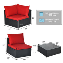 Load image into Gallery viewer, Gymax 7PCS Rattan Patio Conversation Set Sectional Furniture Set w/ Red Cushion