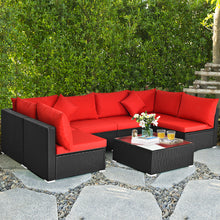 Load image into Gallery viewer, Gymax 7PCS Rattan Patio Conversation Set Sectional Furniture Set w/ Red Cushion