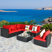Load image into Gallery viewer, Gymax 7PCS Rattan Patio Conversation Set Sectional Furniture Set w/ Red Cushion
