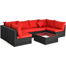 Load image into Gallery viewer, Gymax 7PCS Rattan Patio Conversation Set Sectional Furniture Set w/ Red Cushion