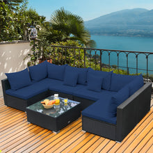 Load image into Gallery viewer, Gymax 7PCS Rattan Patio Conversation Set Sectional Furniture Set w/ Navy Cushion