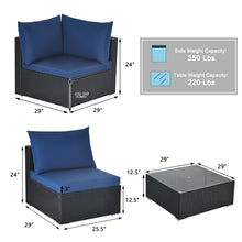 Load image into Gallery viewer, Gymax 7PCS Rattan Patio Conversation Set Sectional Furniture Set w/ Navy Cushion
