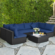 Load image into Gallery viewer, Gymax 7PCS Rattan Patio Conversation Set Sectional Furniture Set w/ Navy Cushion