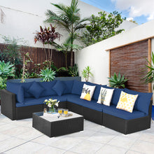 Load image into Gallery viewer, Gymax 7PCS Rattan Patio Conversation Set Sectional Furniture Set w/ Navy Cushion