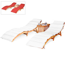 Load image into Gallery viewer, Gymax 3 PCS Folding Eucalyptus Lounge Chair & Table Set w/ Double-sided Cushion