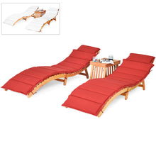 Load image into Gallery viewer, Gymax 3 PCS Folding Eucalyptus Lounge Chair & Table Set w/ Double-sided Cushion