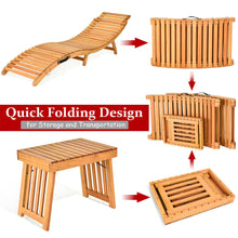 Load image into Gallery viewer, Gymax 3 PCS Folding Eucalyptus Lounge Chair & Table Set w/ Double-sided Cushion