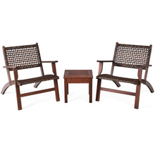 Load image into Gallery viewer, Gymax 3PCS Rattan Patio Chair & Table Set Outdoor Furniture Set w/ Wooden Frame