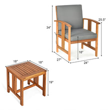 Load image into Gallery viewer, Gymax 3PCS Outdoor Patio Sofa Furniture Set Solid Wood Cushioned Conversation Set Grey