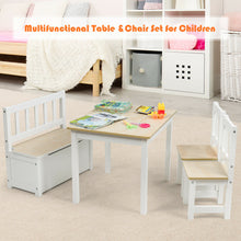 Load image into Gallery viewer, Gymax 4 PCS Kids Wood Table Chairs Set w/ Storage Stool Toddler Furniture Set Nature