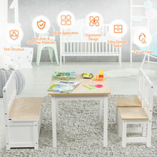 Load image into Gallery viewer, Gymax 4 PCS Kids Wood Table Chairs Set w/ Storage Stool Toddler Furniture Set Nature