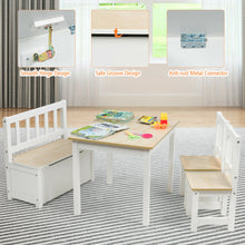 Load image into Gallery viewer, Gymax 4 PCS Kids Wood Table Chairs Set w/ Storage Stool Toddler Furniture Set Nature
