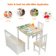 Load image into Gallery viewer, Gymax 4 PCS Kids Wood Table Chairs Set w/ Storage Stool Toddler Furniture Set Nature