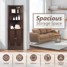 Load image into Gallery viewer, Gymax Bathroom Corner Storage Cabinet Free Standing Tall Bathroom Cabinet W/3 Shelves
