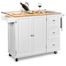 Load image into Gallery viewer, Gymax Drop-Leaf Kitchen Island Trolley Cart Wood Storage Cabinet w/ Spice Rack White