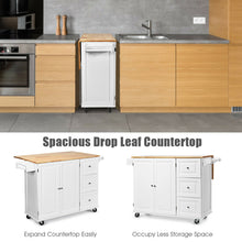 Load image into Gallery viewer, Gymax Drop-Leaf Kitchen Island Trolley Cart Wood Storage Cabinet w/ Spice Rack White