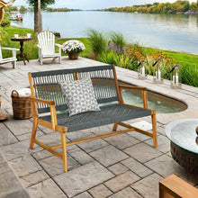 Load image into Gallery viewer, Gymax Wooden Rope Bench Loveseat Patio Garden Outdoor w/ Armrest & Backrest