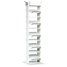 Load image into Gallery viewer, Gymax Rotated Shoe Rack 9 Tier Wooden Shoe Organizer w/Hooks & Anti-drop Railing