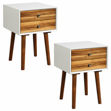 Load image into Gallery viewer, Gymax 2PCS Wooden Nightstand Mid-Century End Side Table W/2 Storage Drawers Brown