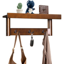 Load image into Gallery viewer, Gymax Entryway Hanging Wood Coat Rack Wall Mounted Upper Shelf w/ 3 Double Hooks Brown