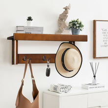 Load image into Gallery viewer, Gymax Entryway Hanging Wood Coat Rack Wall Mounted Upper Shelf w/ 3 Double Hooks Brown